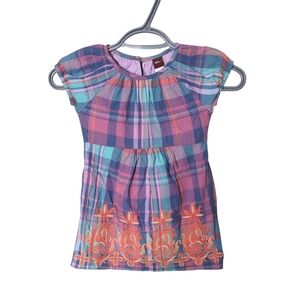 Tea Collection Embroidered Mahamaya Plaid‎ Dress Size 3 Blue Purple Orange